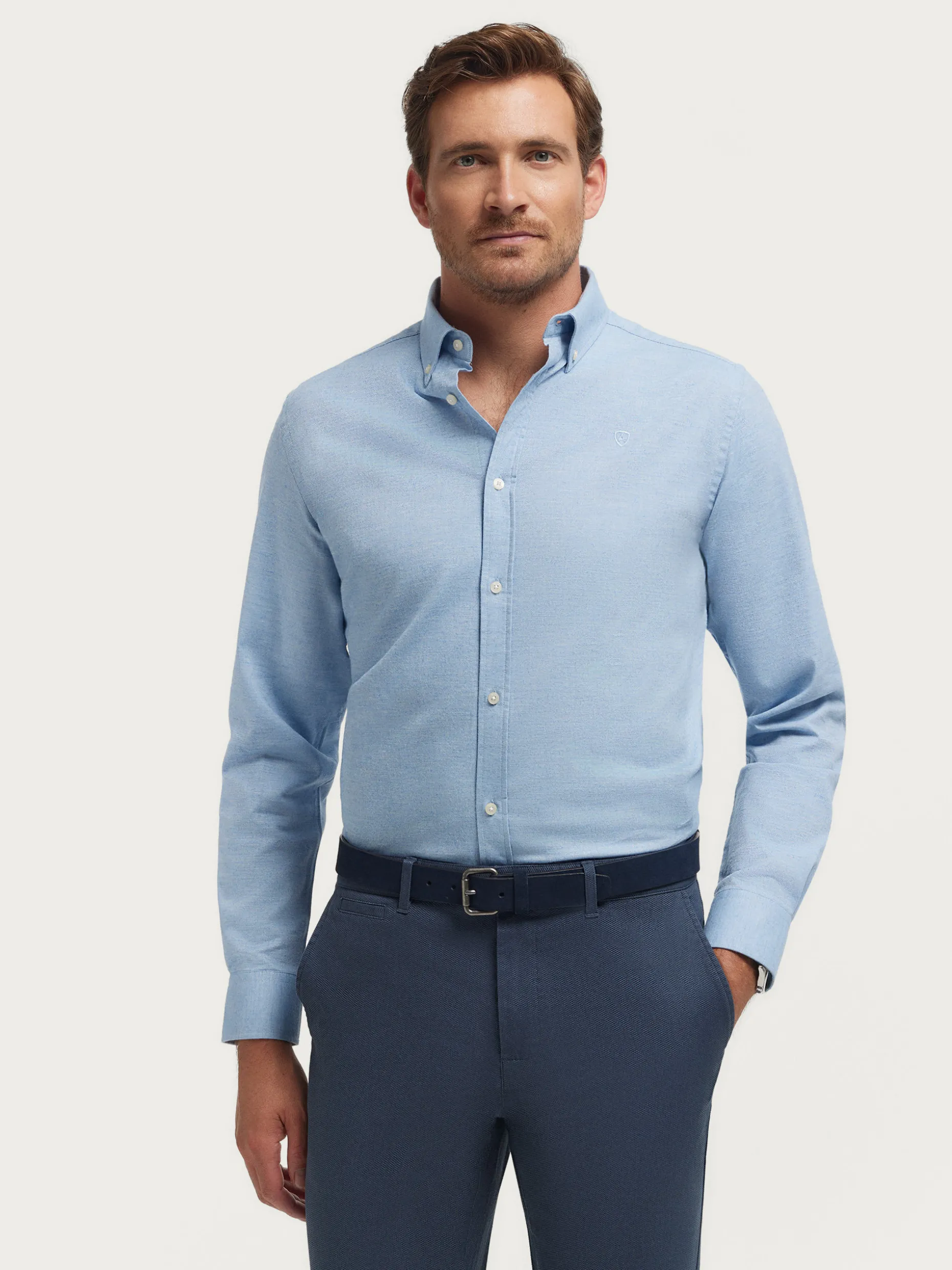 CAMISA FLANNEL TWILL CELESTE