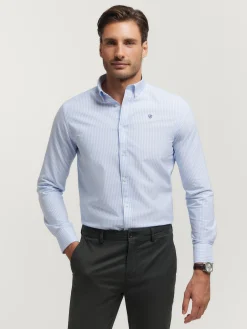 CAMISA OXFORD RAYAS CELESTE