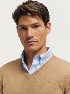 JERSEY V-NECK TRENDY CAMEL